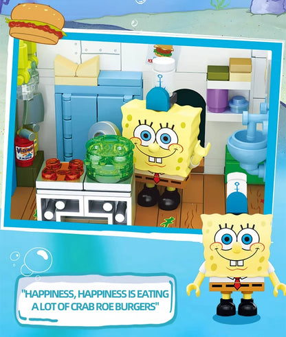 Spongebob Cartoon Krusty Krab Restaurant Building Blocks Creative Canteen Scenes Model Bricks Desktop Ornaments Toy For Kid Gift Beauty World Shop