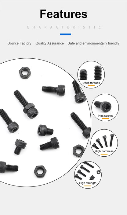 JUIDINTO 1-50pcs Hex Socket Head Cap Screw 12.9 Carbon steel Allen Screw M2 M2.5 M3 M4 M5 M6 M8 M10 Hex Cap Screw Bolt for MTB Beauty World Shop