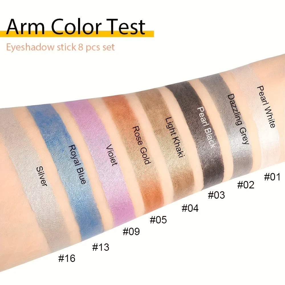 8-Piece Metallic Eyeshadow Stick Set -Champagne Glitter & HighlighterWaterproof Long-Lasting Eye Makeup In Brown, Coral, Blue, G Beauty Trend Shop