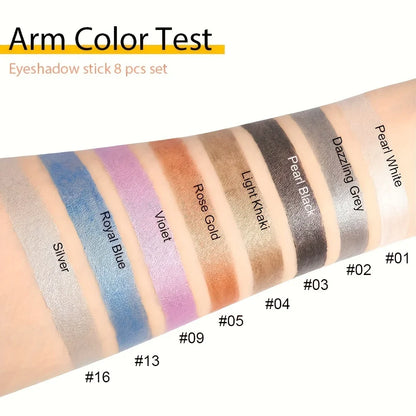 8-Piece Metallic Eyeshadow Stick Set -Champagne Glitter & HighlighterWaterproof Long-Lasting Eye Makeup In Brown, Coral, Blue, G Beauty Trend Shop