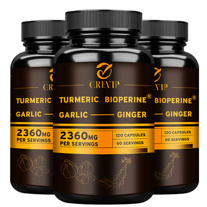 4-in-1 Turmeric Ginger Supplement - Garlic, Turmeric Root, Black Pepper - Joints, Immune Support, Digestion - 120 Capsules Beauty World Shop