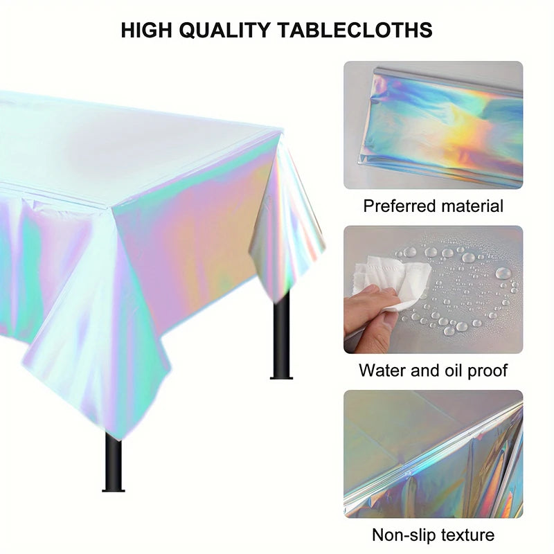 1pc, Laser Rainbow Theme Party Tablecloth,  Disposable Tablecloth Decoration Supplies,  wedding，Birthday supplies, festival gift Beauty World Shop