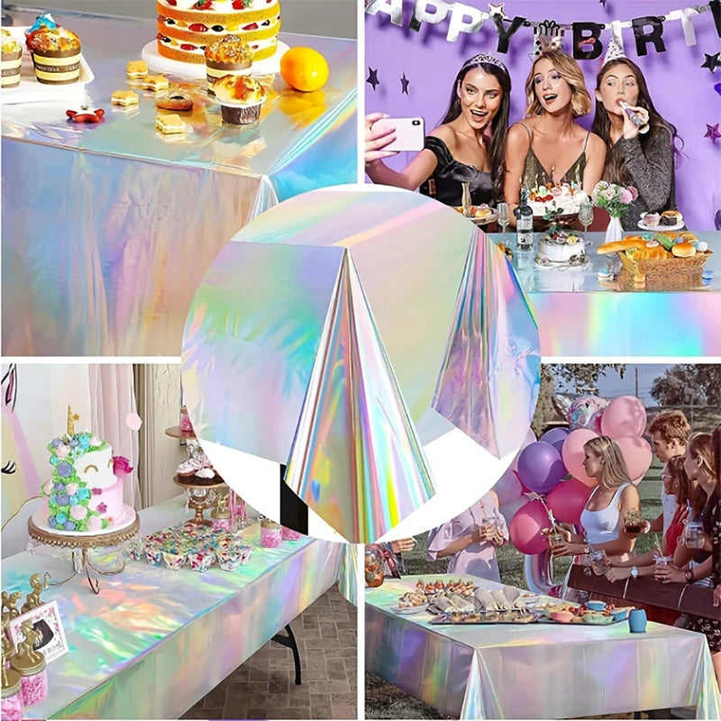 1pc, Laser Rainbow Theme Party Tablecloth,  Disposable Tablecloth Decoration Supplies,  wedding，Birthday supplies, festival gift Beauty World Shop