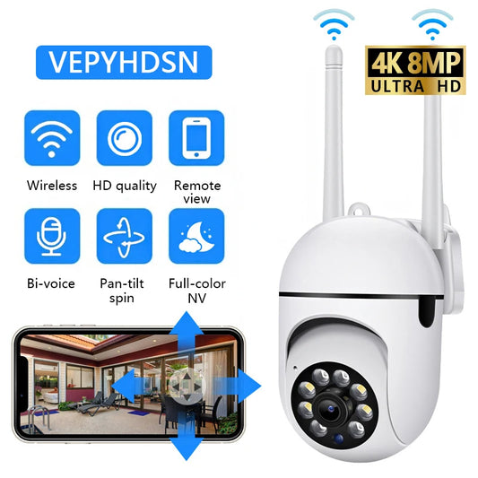 8MP Wifi IP Wireless Security Surveillance PTZ Camera 4X Zoom Cameras Tracking Two-way Audio HD Night Color Cam Beauty World Shop