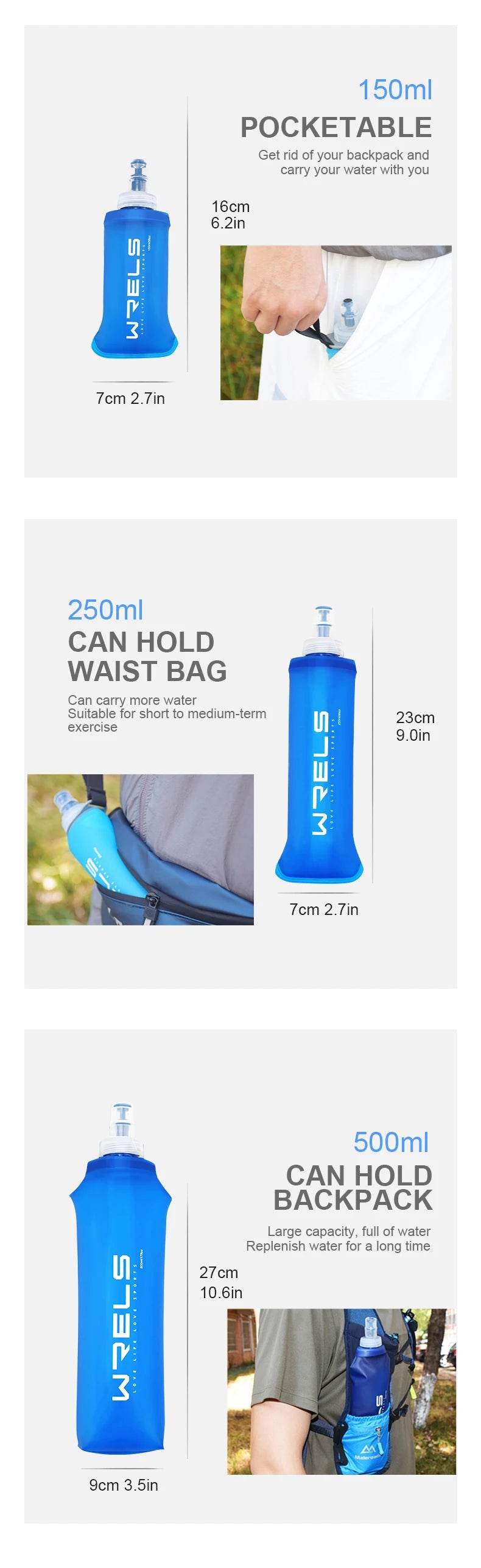 WRELS Folding Water Bottle TPU BPA-Free Collapsible Soft Flask Outdoor Sport Hiking Camping Running Portable Soft Water Bottle Beauty World Shop