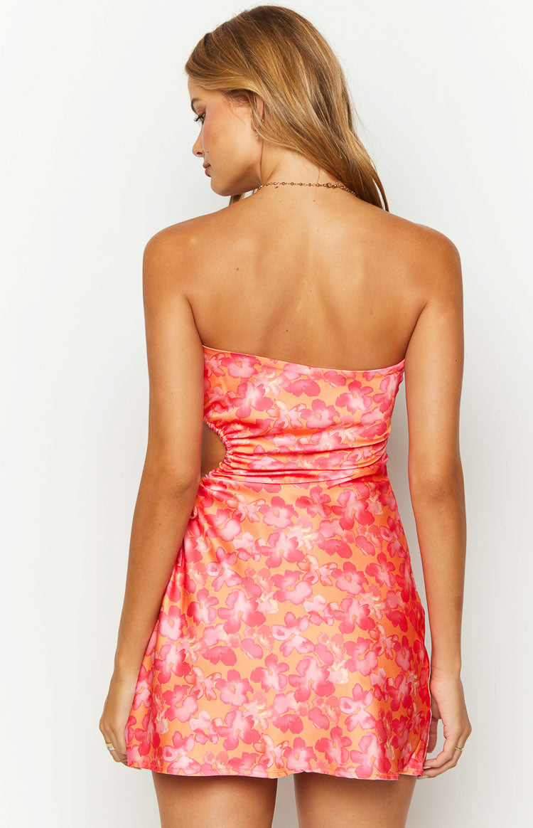 Arthur Orange Floral Print Strapless Mini Dress BB Exclusive