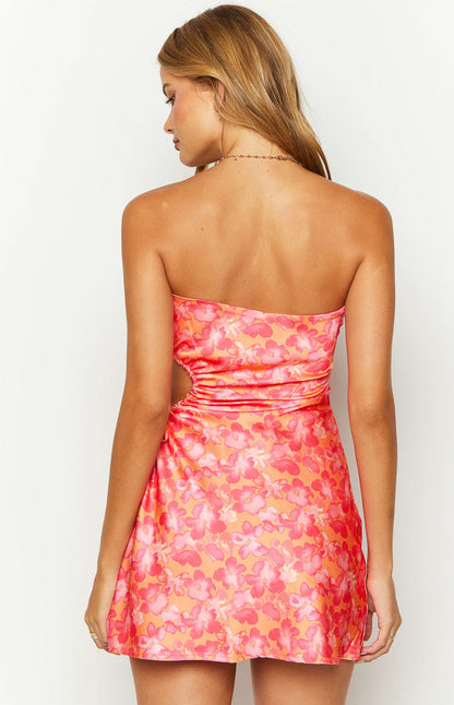Arthur Orange Floral Print Strapless Mini Dress BB Exclusive