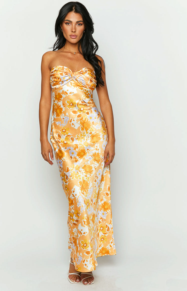Ashley Orange Floral Formal Maxi Dress BB Exclusive
