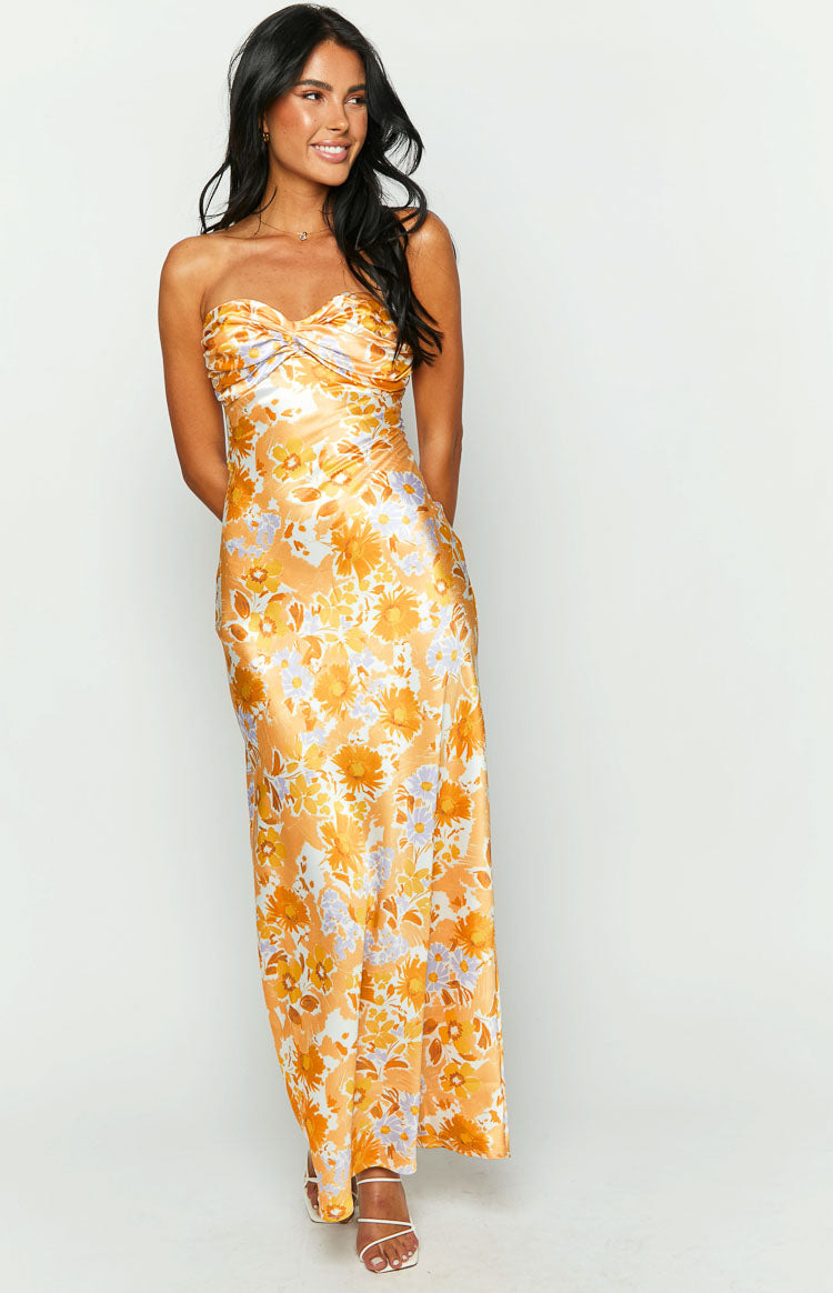 Ashley Orange Floral Formal Maxi Dress BB Exclusive