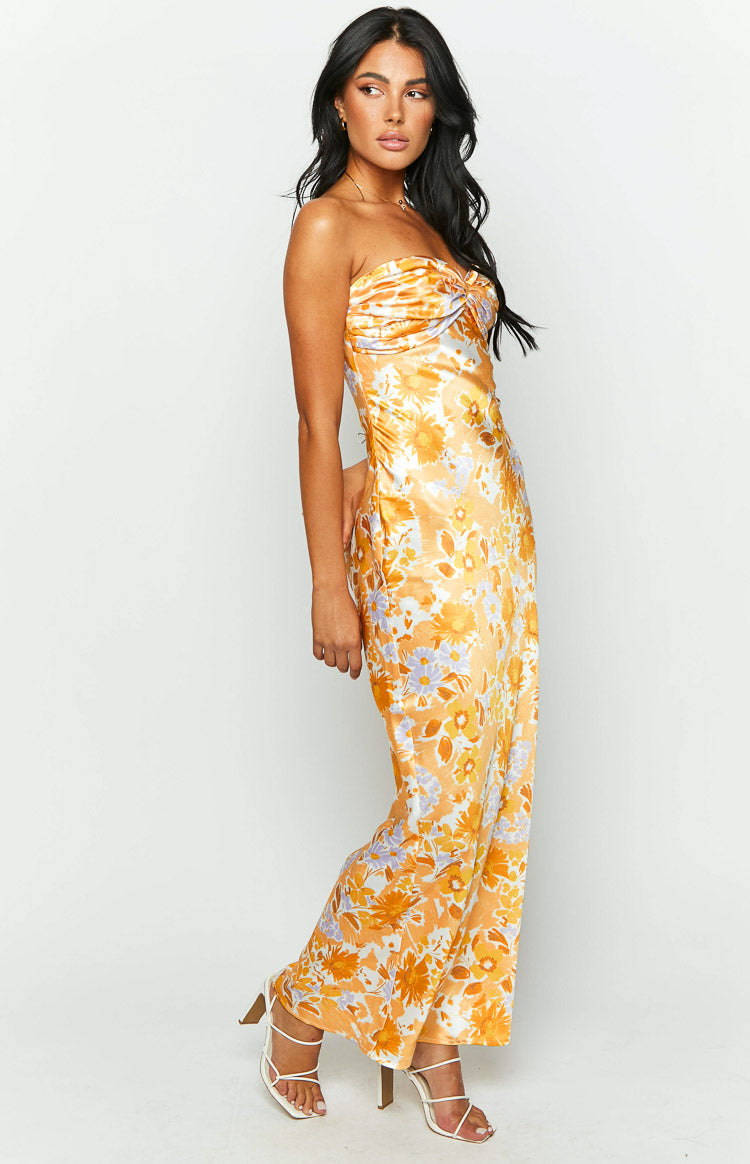 Ashley Orange Floral Formal Maxi Dress BB Exclusive