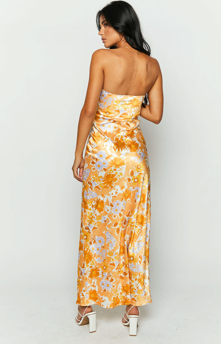 Ashley Orange Floral Formal Maxi Dress BB Exclusive