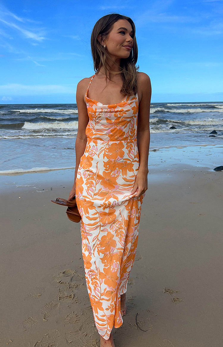 Cambri Orange Floral Chiffon Maxi Dress BB Exclusive