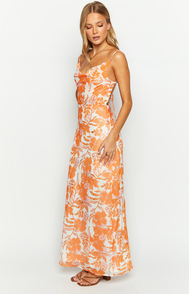 Cambri Orange Floral Chiffon Maxi Dress BB Exclusive