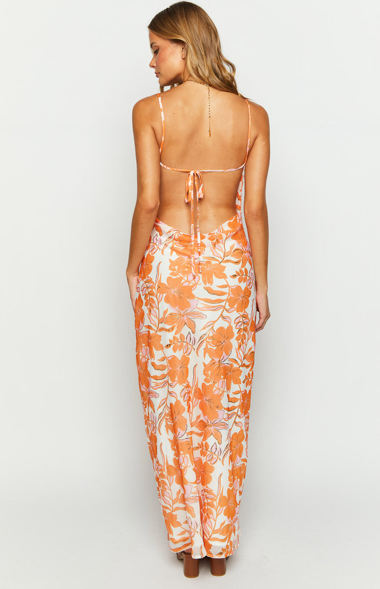 Cambri Orange Floral Chiffon Maxi Dress BB Exclusive
