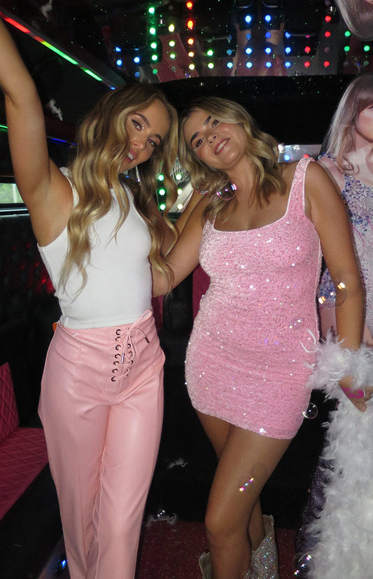 Charming Pink Sequin Mini Dress BB Exclusive