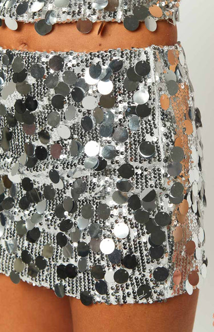 Emiko Silver Sequin Mini Skirt BB Exclusive