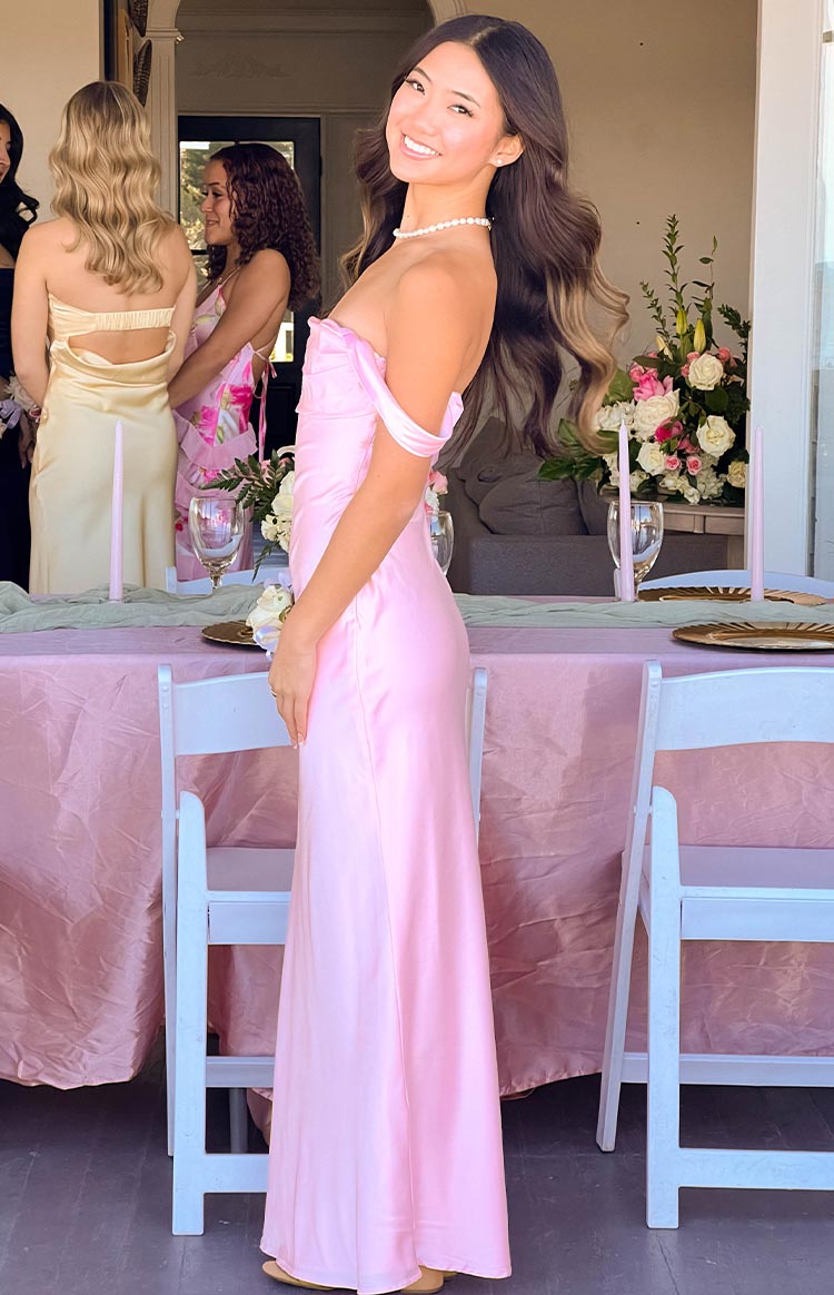 Ella Light Pink Off Shoulder Formal Maxi Dress BB Exclusive