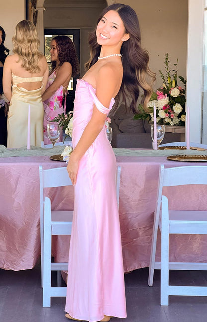 Ella Light Pink Off Shoulder Formal Maxi Dress BB Exclusive
