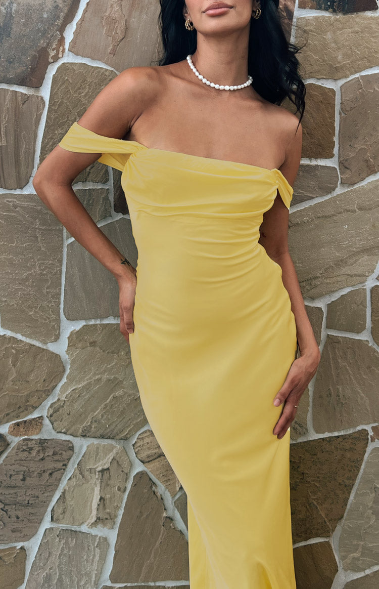 Ella Light Yellow Off Shoulder Formal Maxi Dress BB Exclusive