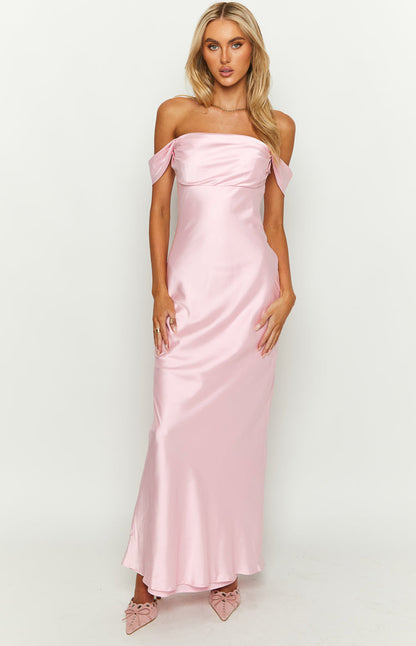 Ella Light Pink Off Shoulder Formal Maxi Dress BB Exclusive