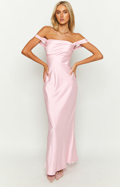 Ella Light Pink Off Shoulder Formal Maxi Dress BB Exclusive