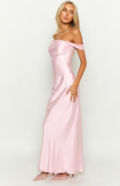Ella Light Pink Off Shoulder Formal Maxi Dress BB Exclusive