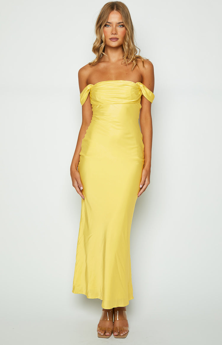 Ella Light Yellow Off Shoulder Formal Maxi Dress BB Exclusive
