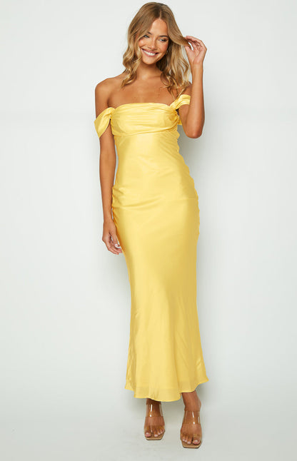 Ella Light Yellow Off Shoulder Formal Maxi Dress BB Exclusive