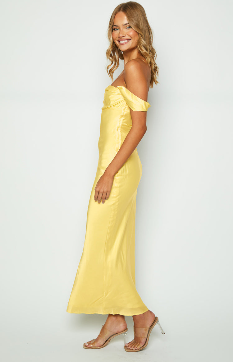 Ella Light Yellow Off Shoulder Formal Maxi Dress BB Exclusive