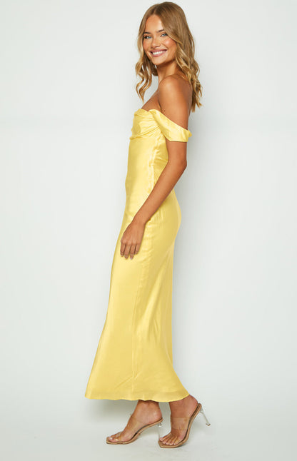 Ella Light Yellow Off Shoulder Formal Maxi Dress BB Exclusive