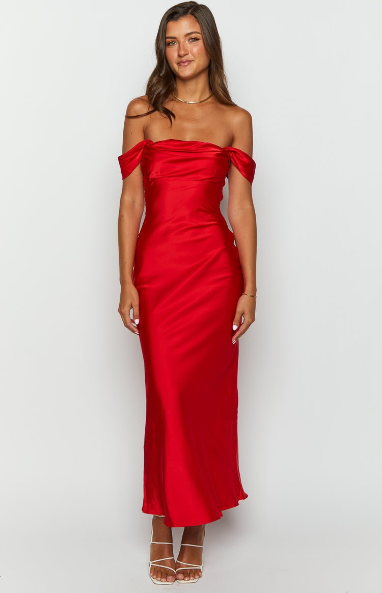 Ella Red Off Shoulder Formal Dress BB Exclusive