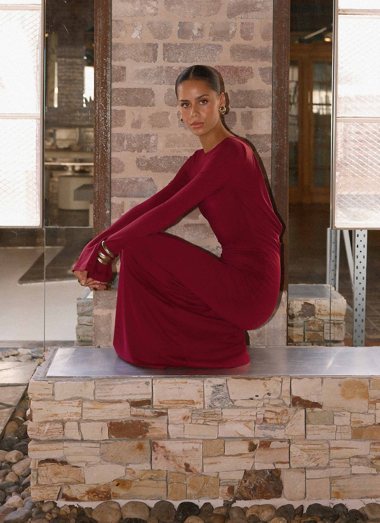 Elmont Long Sleeve Maxi Dress - Dark Cherry Peppermayo Exclusive