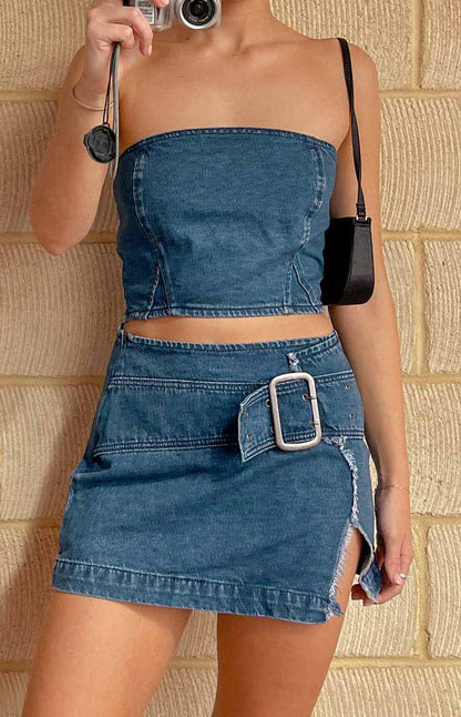 Elouise Buckle Denim Mini Skirt BB Exclusive