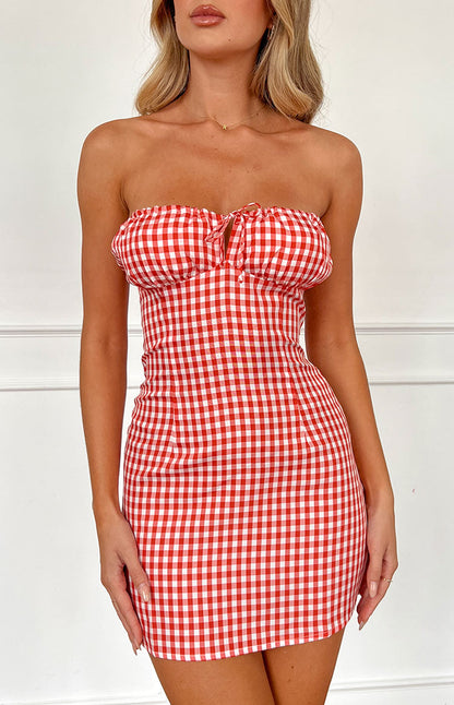 Faith Red Gingham Strapless Mini Dress BB Exclusive