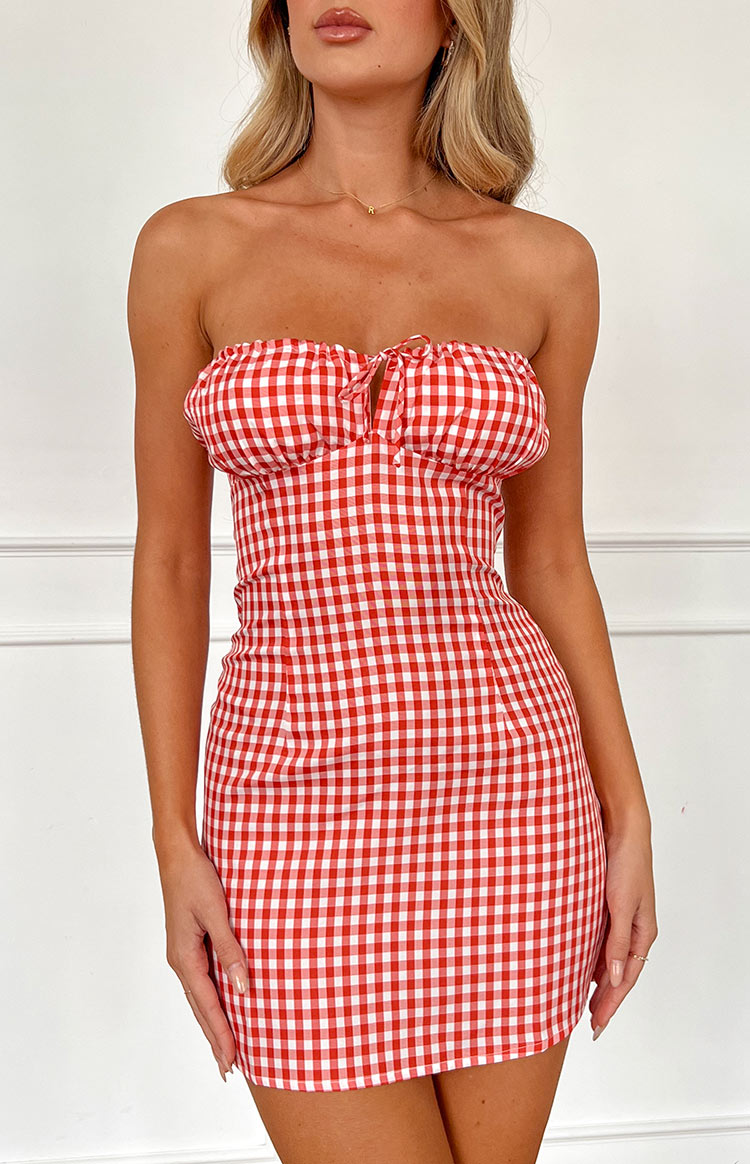 Faith Red Gingham Strapless Mini Dress BB Exclusive