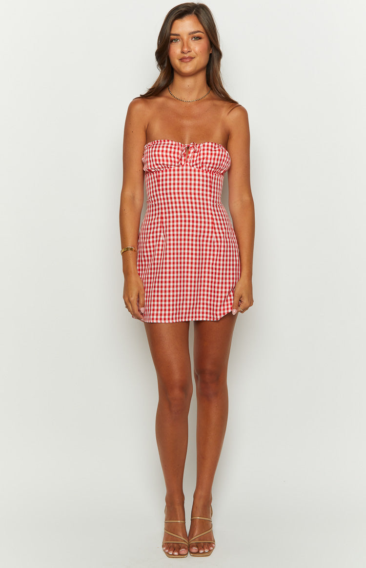 Faith Red Gingham Strapless Mini Dress BB Exclusive