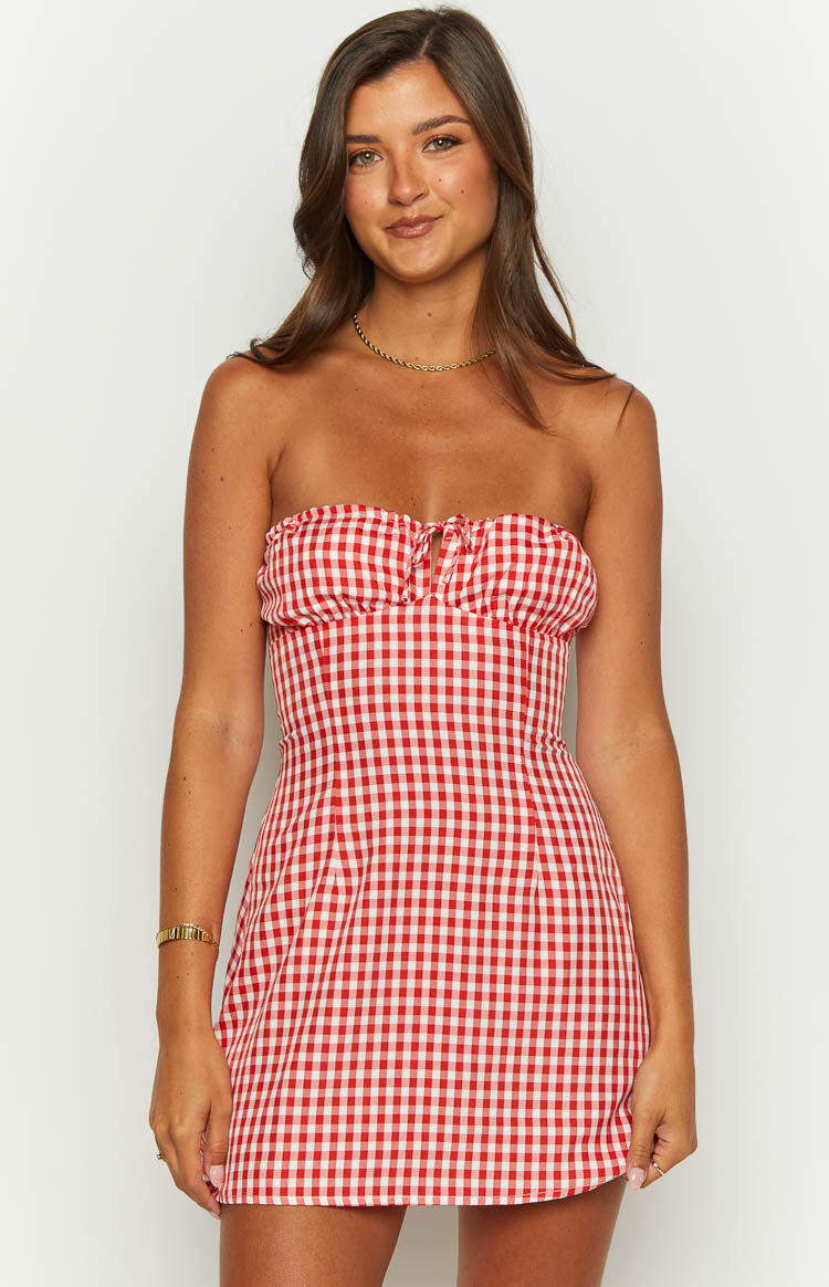 Faith Red Gingham Strapless Mini Dress BB Exclusive