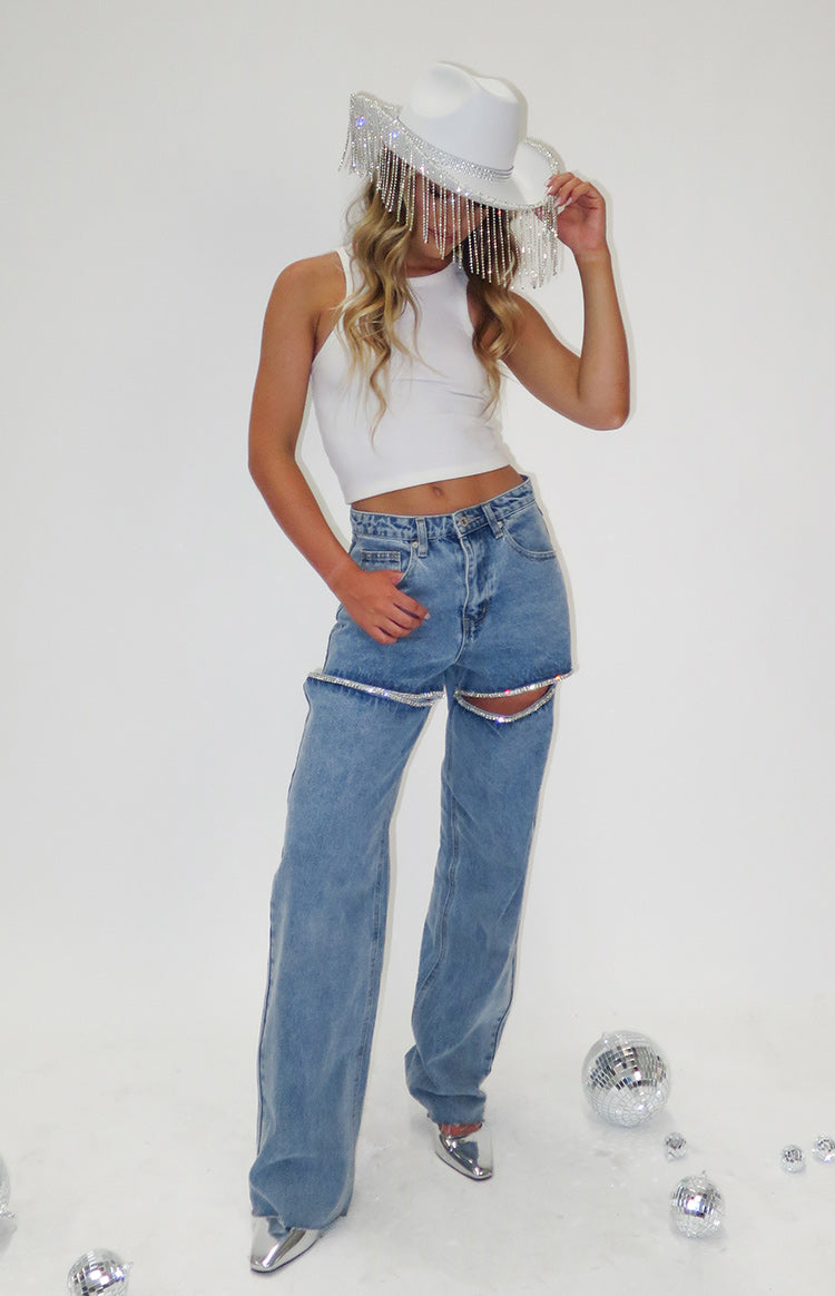 Gem Diamante Trim Wide Leg Denim Jeans BB Exclusive