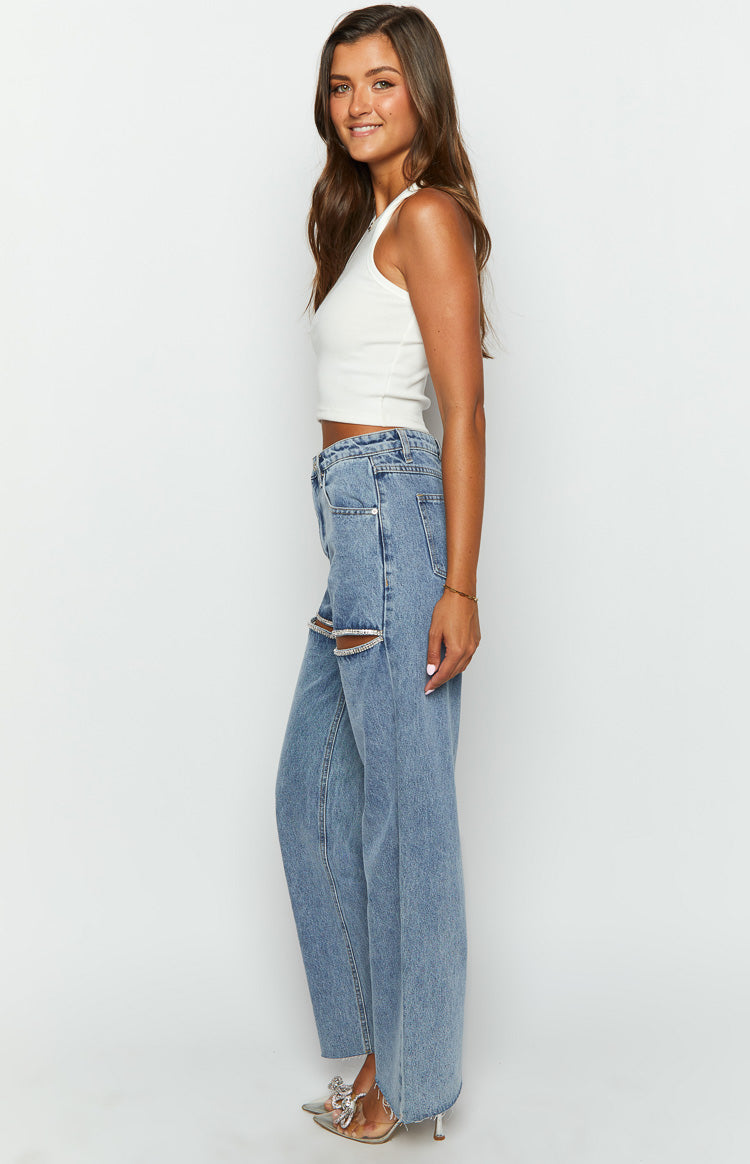 Gem Diamante Trim Wide Leg Denim Jeans BB Exclusive