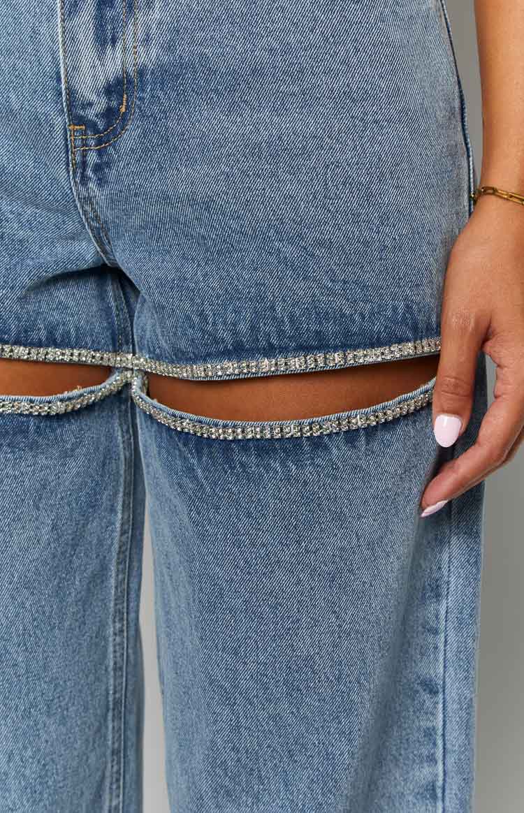 Gem Diamante Trim Wide Leg Denim Jeans BB Exclusive