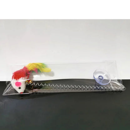 Swinging Mouse Toy - Suction Cup, Spring, and Feather Mouse Toy with Bell Sound, Interactive Cat Toy Beauty World Shop