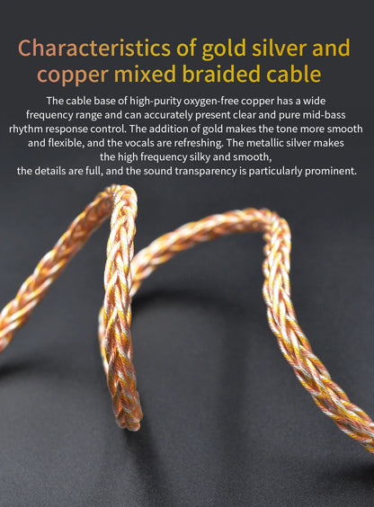 KZ 8 Core Gold Silver Copper Mixed Plated Upgrade Cable Earphones Cable With 3.5mm 0.75mm Pin KZ ZSN PRO ZSX DQ6 ZAX ZS10 PRO