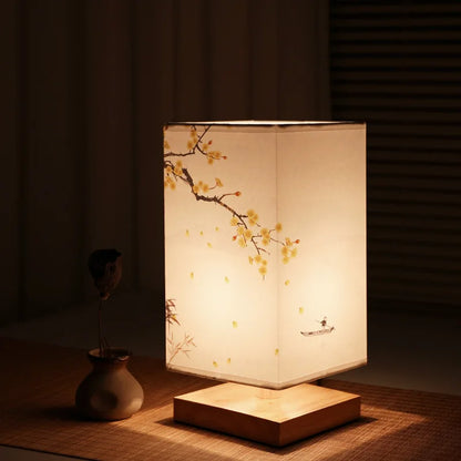LED Square Decoration Table Lamps Simple Chinese Style Dimmable EU Plug Night Light Fabric Lampshade Bedroom Bedside Lights THee STORE