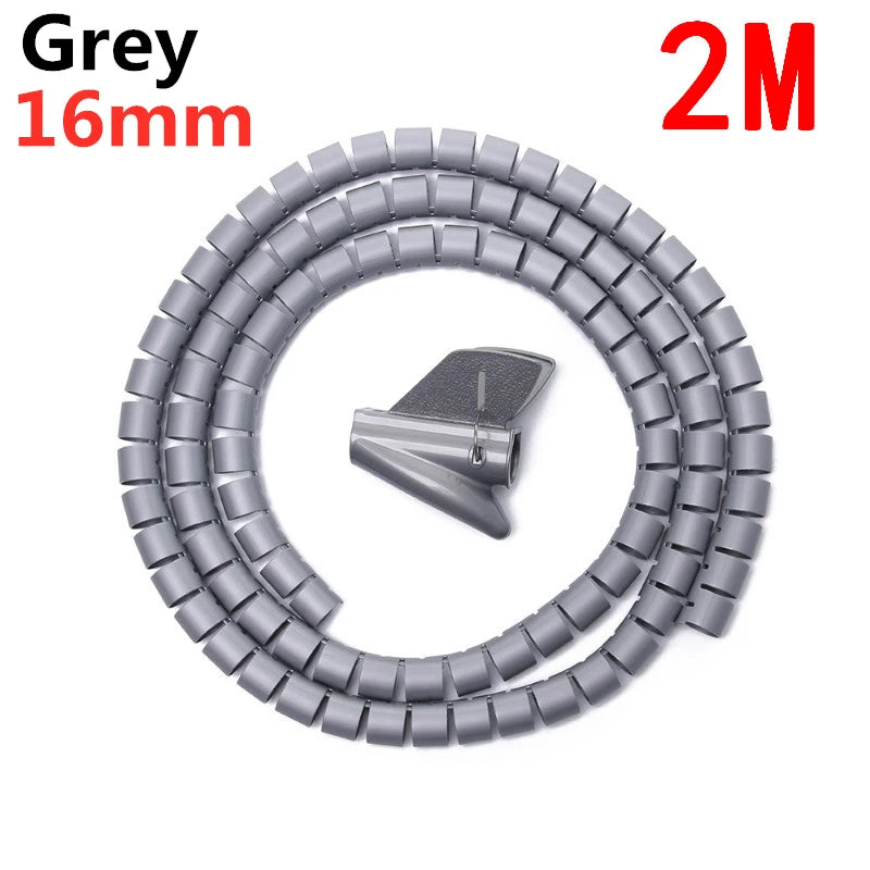 2M 16/10mm Flexible Spiral Cable Wire Protector Cable Organizer Computer Cord Protective Tube Clip Organizer Management Tools Beauty Fashion
