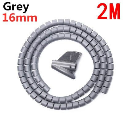 2M 16/10mm Flexible Spiral Cable Wire Protector Cable Organizer Computer Cord Protective Tube Clip Organizer Management Tools Beauty Fashion