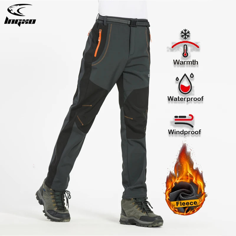 LNGXO Thick Warm Fleece Hiking Pants Men Winter Waterproof Windproof Outdoor Soft Shell Rain Trousers Trekking Camping Ski Pants Beauty World Shop