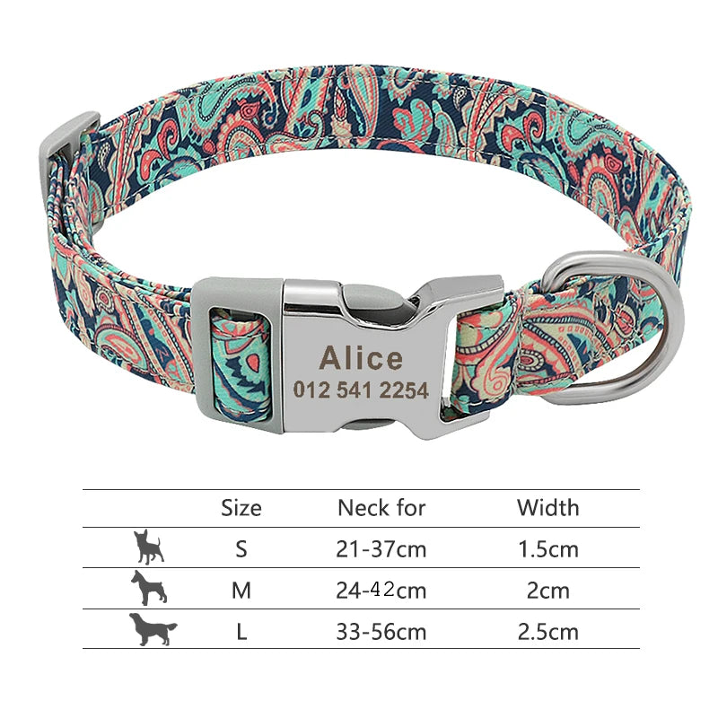 Adjustable Nylon Dog Collar Personalized Dogs Cat ID Collars With Engraved Name Buckle Anti-lost for Small Medium Large Dogs Beauty World Shop