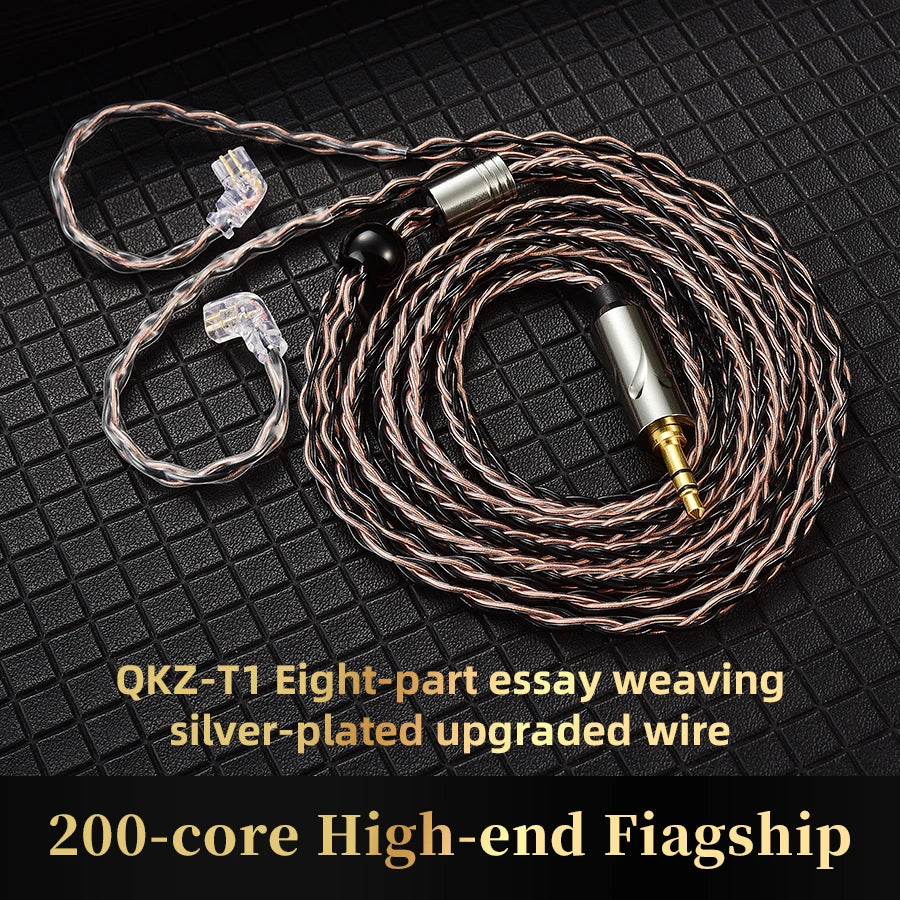 QKZ T1 Earphone Cable QDC Type Copper Silver-plated Upgrade Cable 3.5mm Wired Headphones For KZ ZSN PRO ZS10 pro EDX TRN CCA