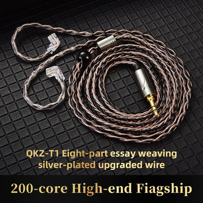 QKZ T1 Earphone Cable QDC Type Copper Silver-plated Upgrade Cable 3.5mm Wired Headphones For KZ ZSN PRO ZS10 pro EDX TRN CCA