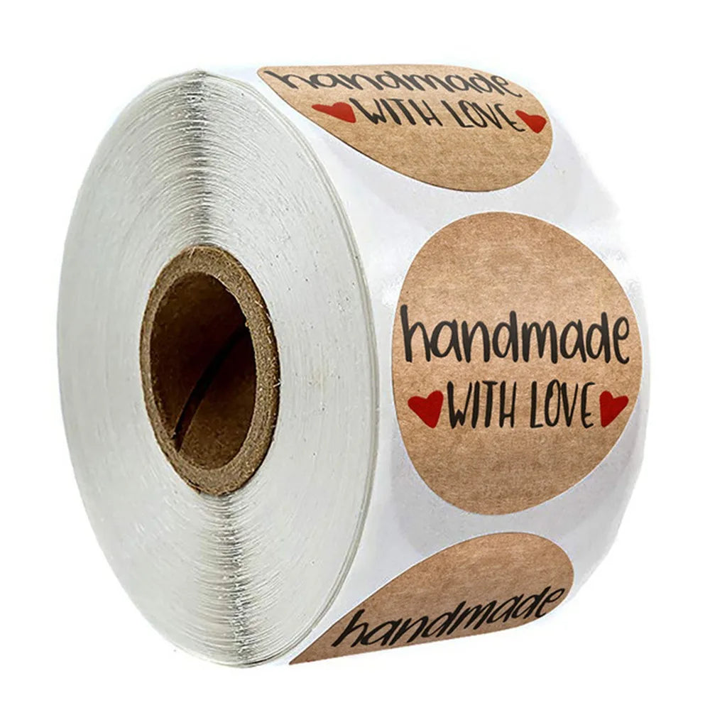 100-500pcs 1inch Vintage Kraft Paper Handmade With Love Stickers for Package Thank You Stationery Adhesive Labels Baking Seals Beauty World Shop